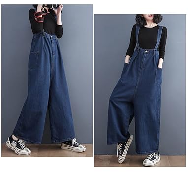 美品 レディース サロペット デニム ワイドパンツ レディース デニム サロペット オーバーオール ワイド パンツ